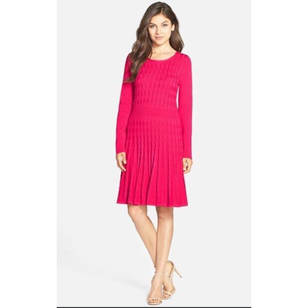 Eliza J womens pink cable knit sweater dress knee length stretch holiday size M